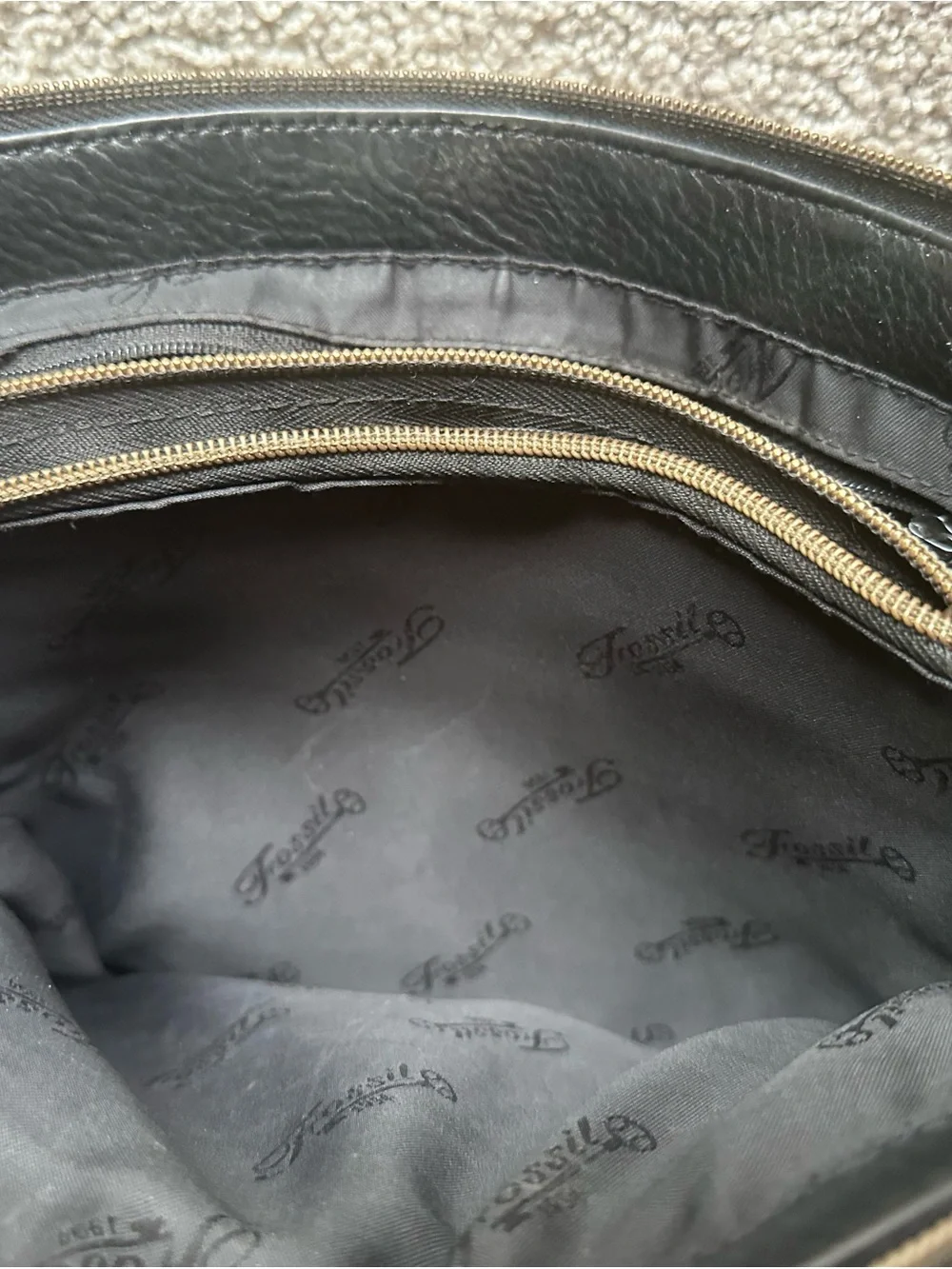 Fossil Black Leather Messenger Crossbody